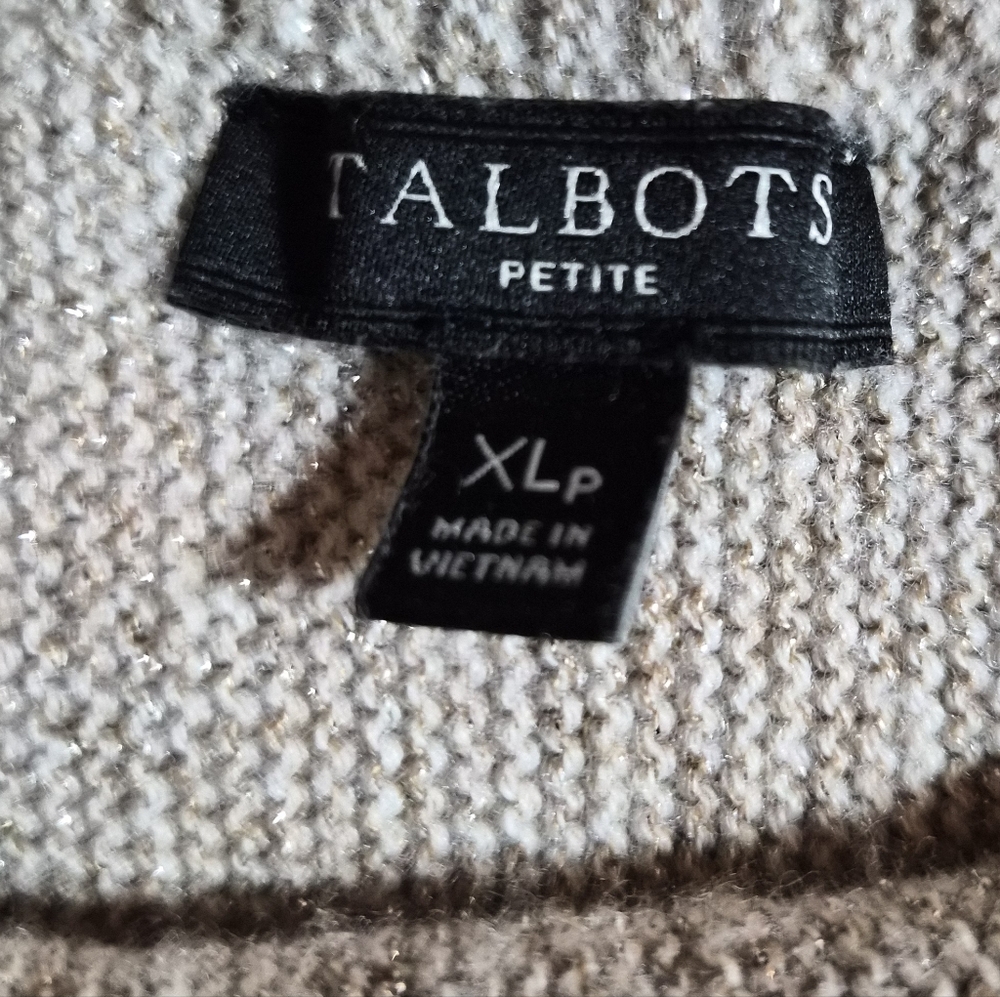 ​Talbots Petite XLp Metallic Shimmer Wool Blend Boatneck Sweater Beige EUC - Picture 2 of 8